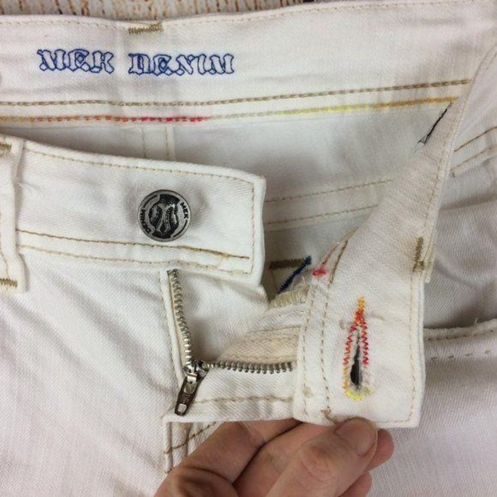 MEK NWT Women's Size 26 Sicily Cream Bootcut Denim Jeans Distressed Stretch - Picture 7 of 16